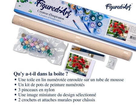 Peinture par Numéro Figured'Art - Bouquet de Fleurs Rouge - Kit de Loisir Créatif DIY Numéro d'Art Complet - 40x50cm sans châssis en bois