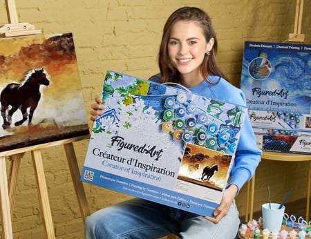 Peinture par Numéro Figured'Art avec Cadre - Chevaux en action - Kit de Loisir Créatif DIY Numéro d'Art Complet - 40x50cm toile tendue sur châssis