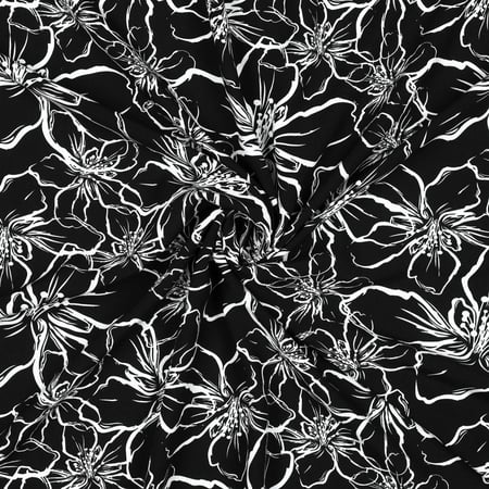 Tissu Viscose EcoVero grandes fleurs Blanche sur fond Noir