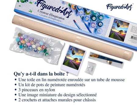 Peinture par Numéro Figured'Art - Montgolfières au dessus des Champs vertical - Kit de Loisir Créatif Numéro d'Art - 40x50cm sans châssis en bois