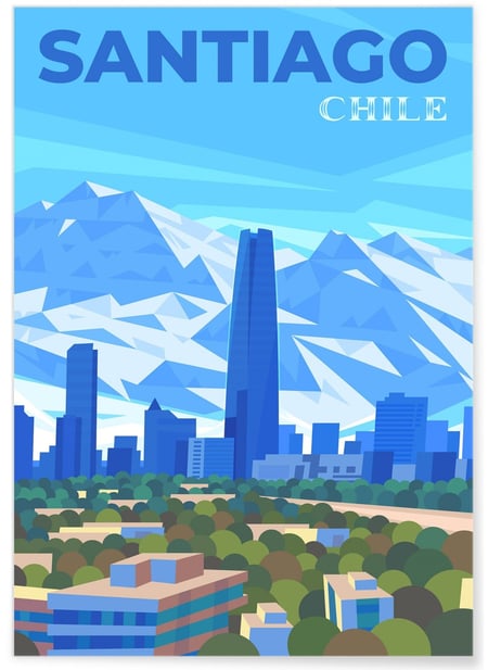 Affiche ville Santiago | A3 : 29,7x42cm