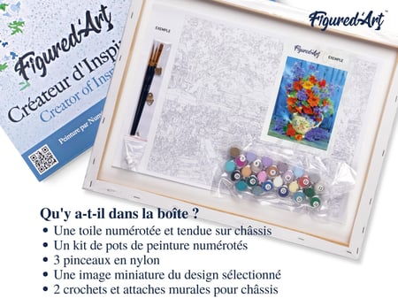 Peinture par Numéro Figured'Art avec Cadre - Bouquet orange et violet - Kit de Loisir Créatif DIY Numéro d'Art - 40x50cm toile tendue sur châssis