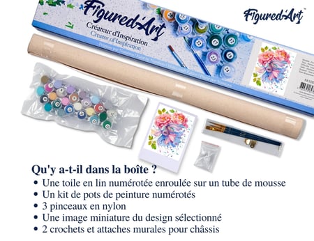 Peinture par Numéro Figured'Art - Fleurs et Poisson entrelacés - Kit de Loisir Créatif DIY Numéro d'Art Complet - 40x50cm sans châssis en bois