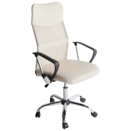 Chaise de Bureau Beige en Cuir Pu et Tissu Moderne Maillé Design Sportif Rotation à 360° Mécanisme d'Inclinaison Durable