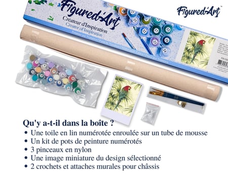 Peinture par Numéro Figured'Art - Perroquet et Plante verte - Kit de Loisir Créatif DIY Numéro d'Art Complet - 40x50cm sans châssis en bois