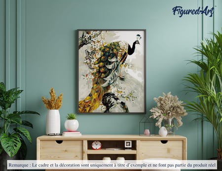 Peinture par Numéro Figured'Art - Paon doré - Kit de Loisir Créatif DIY Numéro d'Art Complet - 40x50cm sans châssis en bois