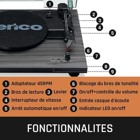 Platine vinyle 33 et 45 tours haut parleur intégrés Lenco LS10 noir