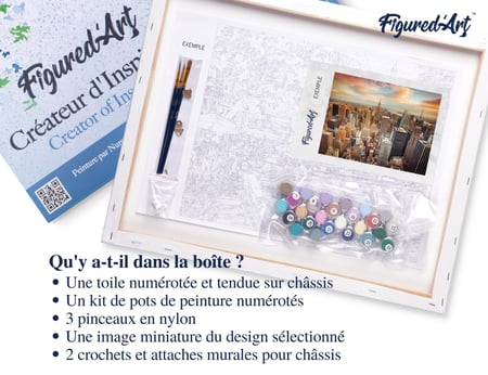 Peinture par Numéro Figured'Art avec Cadre - Coucher de soleil sur New York - Kit de Loisir Créatif Numéro d'Art - 40x50cm toile tendue sur châssis
