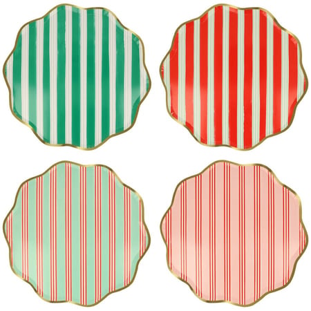 8 Assiettes Festives à Rayures avec Finition Dorée