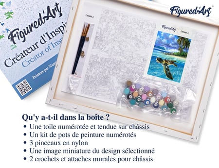 Peinture par Numéro Figured'Art avec Cadre - Tortue détendue - Kit de Loisir Créatif DIY Numéro d'Art Complet - 40x50cm toile tendue sur châssis