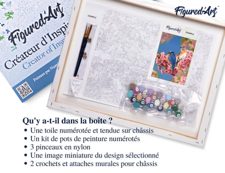 Peinture par Numéro Figured'Art avec Cadre - Couple d'oiseaux bleus - Kit de Loisir Créatif DIY Numéro d'Art - 40x50cm toile tendue sur châssis