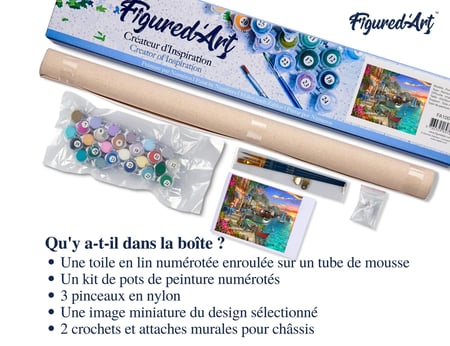 Peinture par Numéro Figured'Art - Port fleuri - Kit de Loisir Créatif DIY Numéro d'Art Complet - 40x50cm sans châssis en bois