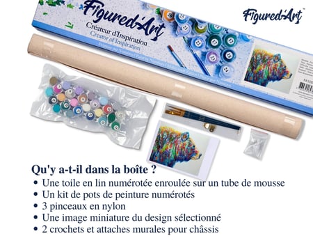 Peinture par Numéro Figured'Art - Ours multicolore - Kit de Loisir Créatif DIY Numéro d'Art Complet - 40x50cm sans châssis en bois