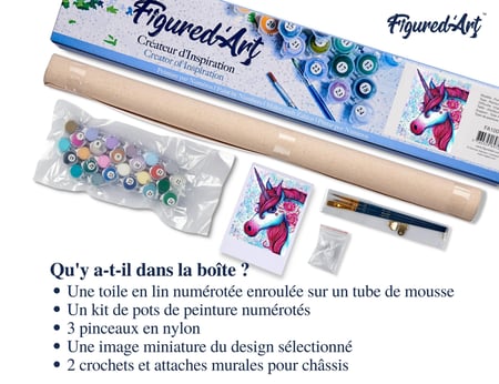 Peinture par Numéro Figured'Art - Licorne rouge et bleu - Kit de Loisir Créatif DIY Numéro d'Art Complet - 40x50cm sans châssis en bois