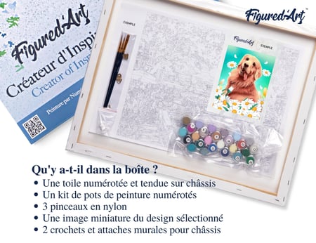 Peinture par Numéro Figured'Art avec Cadre - Golden Retriever - Kit de Loisir Créatif DIY Numéro d'Art Complet - 40x50cm toile tendue sur châssis
