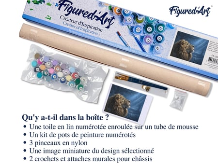 Peinture par Numéro Figured'Art - Lion dans la pénombre - Kit de Loisir Créatif DIY Numéro d'Art Complet - 40x50cm sans châssis en bois