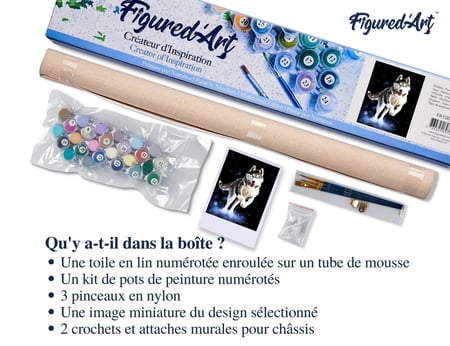 Peinture par Numéro Figured'Art - Husky - Kit de Loisir Créatif DIY Numéro d'Art Complet - 40x50cm sans châssis en bois