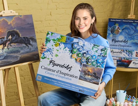 Peinture par Numéro Figured'Art avec Cadre - Trio de chevaux - Kit de Loisir Créatif DIY Numéro d'Art Complet - 40x50cm toile tendue sur châssis