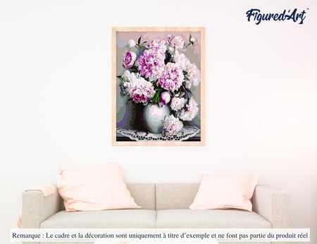 Peinture par Numéro Figured'Art - Vase de Pivoines - Kit de Loisir Créatif DIY Numéro d'Art Complet - 40x50cm sans châssis en bois