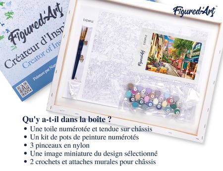 Peinture par Numéro Figured'Art avec Cadre - Ruelle à paris - Kit de Loisir Créatif DIY Numéro d'Art Complet - 40x50cm toile tendue sur châssis
