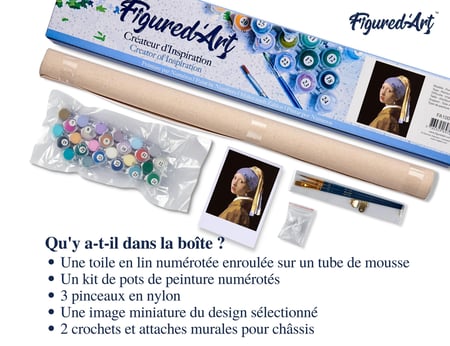 Peinture par Numéro Figured'Art - Vermeer La Jeune Fille à la Perle - Kit de Loisir Créatif DIY Numéro d'Art Complet - 40x50cm sans châssis en bois