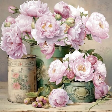 Lot de 4 serviettes en papier découpage collage 33 cm FLEUR ROMANTIQUE FL 1002