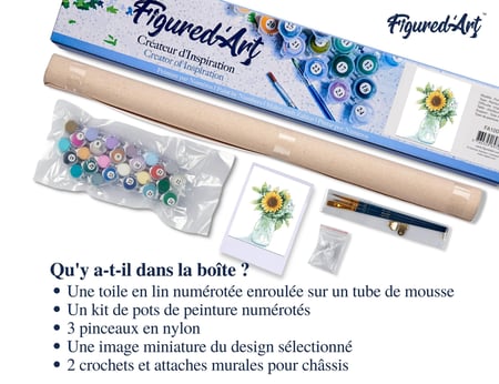 Peinture par Numéro Figured'Art - Bocal de Tournesols - Kit de Loisir Créatif DIY Numéro d'Art Complet - 40x50cm sans châssis en bois
