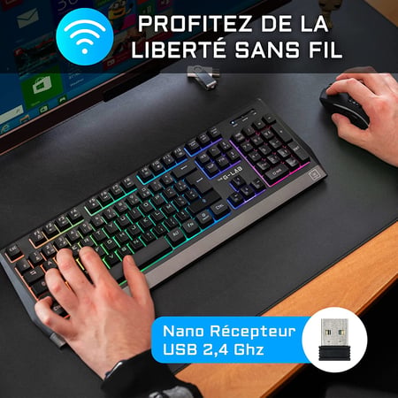 The G-Lab Combo Tungsten - Ensemble Clavier et Souris Gamer sans Fil Rétro Éclairés - Clavier Gaming Wireless AZERTy + Souris Gamer Wireless 2400 DPI - Pack Clavier Souris sans Fil pour PC PS4 PS5