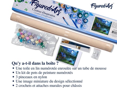Peinture par Numéro Figured'Art - Lac nocturne - Kit de Loisir Créatif DIY Numéro d'Art Complet - 40x50cm sans châssis en bois