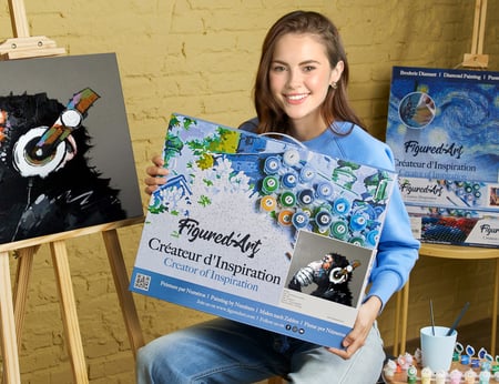 Peinture par Numéro Figured'Art avec Cadre - Singe casque audio - Kit de Loisir Créatif DIY Numéro d'Art Complet - 40x50cm toile tendue sur châssis