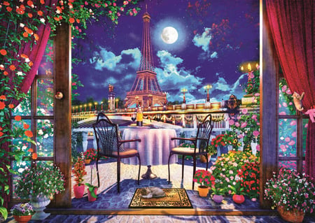 Puzzle 1000 pièces - Tea Time : Clair De Lune Parisien - Trefl