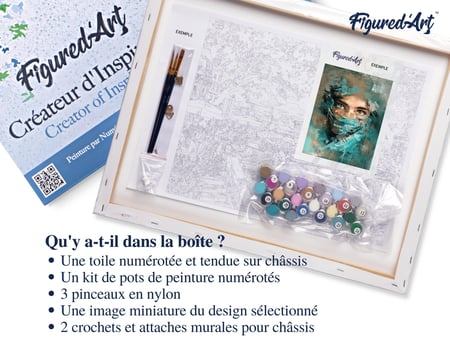 Peinture par Numéro Figured'Art avec Cadre - Regard envoutant - Kit de Loisir Créatif DIY Numéro d'Art Complet - 40x50cm toile tendue sur châssis