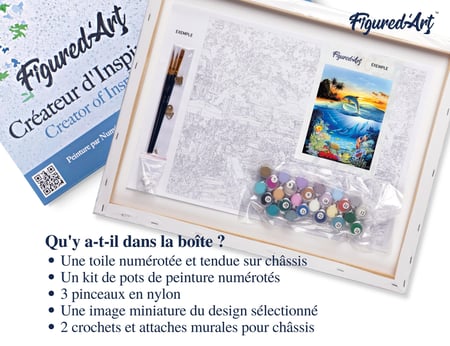 Peinture par Numéro Figured'Art avec Cadre - Dauphins dans le lagon - Kit de Loisir Créatif DIY Numéro d'Art - 40x50cm toile tendue sur châssis