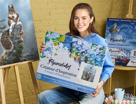Peinture par Numéro Figured'Art avec Cadre - Ecureuil perché - Kit de Loisir Créatif DIY Numéro d'Art Complet - 40x50cm toile tendue sur châssis