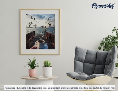 Peinture par Numéro Figured'Art - Café et Mouettes au bord de l'eau - Kit de Loisir Créatif DIY Numéro d'Art Complet - 40x50cm sans châssis en bois