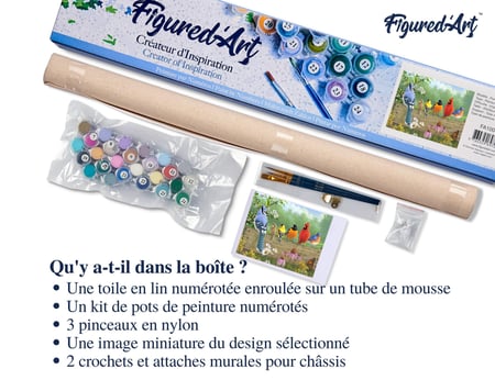Peinture par Numéro Figured'Art - Oiseaux sur la barrière - Kit de Loisir Créatif DIY Numéro d'Art Complet - 40x50cm sans châssis en bois