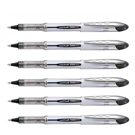 Lot de 6 Rollers encre liquide Uni-Ball Vision Elite UB200 pointe moyenne 0,8 mm noir