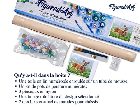 Peinture par Numéro Figured'Art - Biche dans la prairie - Kit de Loisir Créatif DIY Numéro d'Art Complet - 40x50cm sans châssis en bois