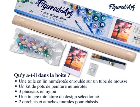 Peinture par Numéro Figured'Art - Femme et oiseaux au lever du jour - Kit de Loisir Créatif DIY Numéro d'Art Complet - 40x50cm sans châssis en bois