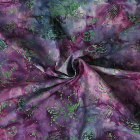 Tissu Coton imprimé Batik Aquaflow sur fond Violet foncé - Au mètre