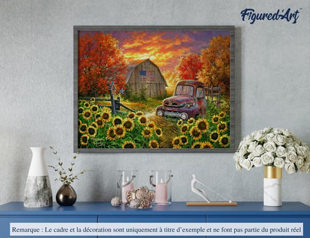 Peinture par Numéro Figured'Art - Tournesols devant la grange - Kit de Loisir Créatif DIY Numéro d'Art Complet - 40x50cm sans châssis en bois