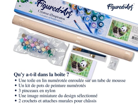 Peinture par Numéro Figured'Art - Panda dans son Hamac - Kit de Loisir Créatif DIY Numéro d'Art Complet - 40x50cm sans châssis en bois