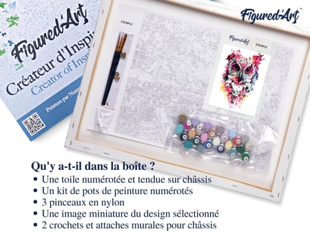 Peinture par Numéro Figured'Art avec Cadre - Chouette rose moderne - Kit de Loisir Créatif DIY Numéro d'Art - 40x50cm toile tendue sur châssis