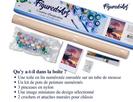 Peinture par Numéro Figured'Art - Arbre rose et Nuages - Kit de Loisir Créatif DIY Numéro d'Art Complet - 40x50cm sans châssis en bois