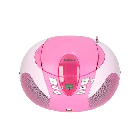 Lenco Radio Portable FM avec Lecteur CD / USB / MP3 et Écran LCD Rose