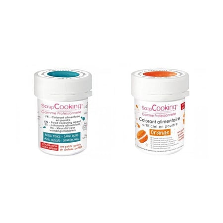 2 colorants alimentaires en poudre - bleu foncé-orange