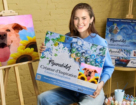 Peinture par Numéro Figured'Art avec Cadre - Chien Polygon Art - Kit de Loisir Créatif DIY Numéro d'Art Complet - 40x50cm toile tendue sur châssis