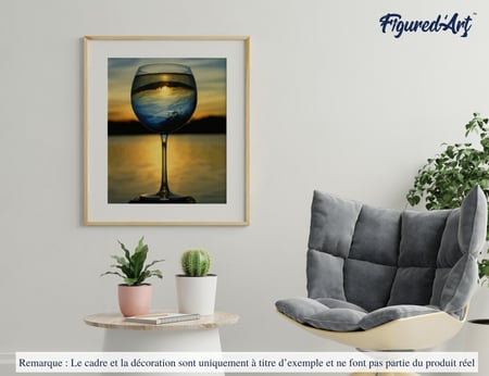 Peinture par Numéro Figured'Art - Verre de Vin et vue sur l'Horizon - Kit de Loisir Créatif DIY Numéro d'Art Complet - 40x50cm sans châssis en bois