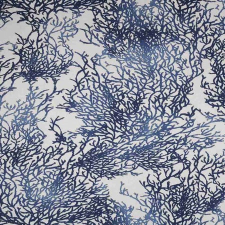 Tissu Toile  Savoie bleu indigo Calédonie sur fond Blanc cassé - Au mètre