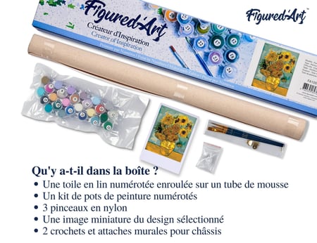 Peinture par Numéro Figured'Art - Van Gogh Tournesols - Kit de Loisir Créatif DIY Numéro d'Art Complet - 40x50cm sans châssis en bois